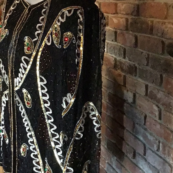 Vintage Eve’s Allure Black Sequins Jacket Sz. Med. 100% Silk - Picture 9 of 15